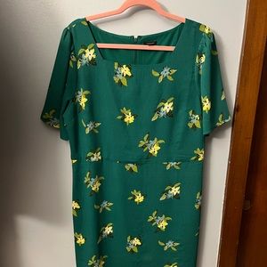 Ann Taylor Factory Green Floral Dress Size 14